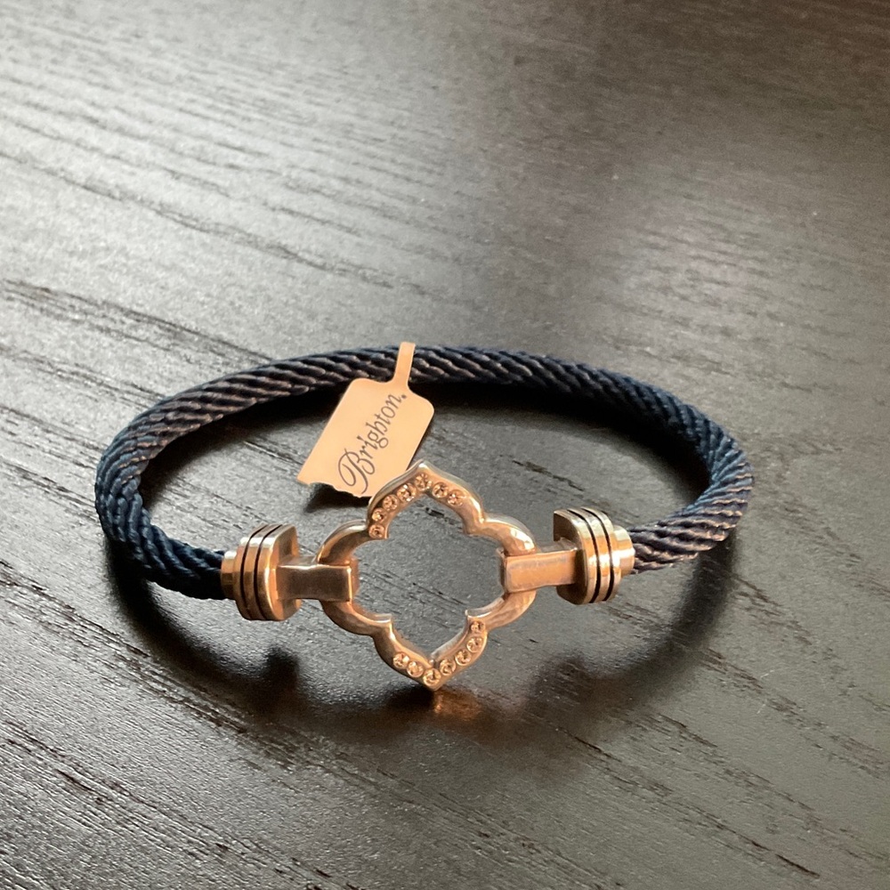 Brighton Navy Twisted Cord Bracelet with silver Quatrefoil Accent